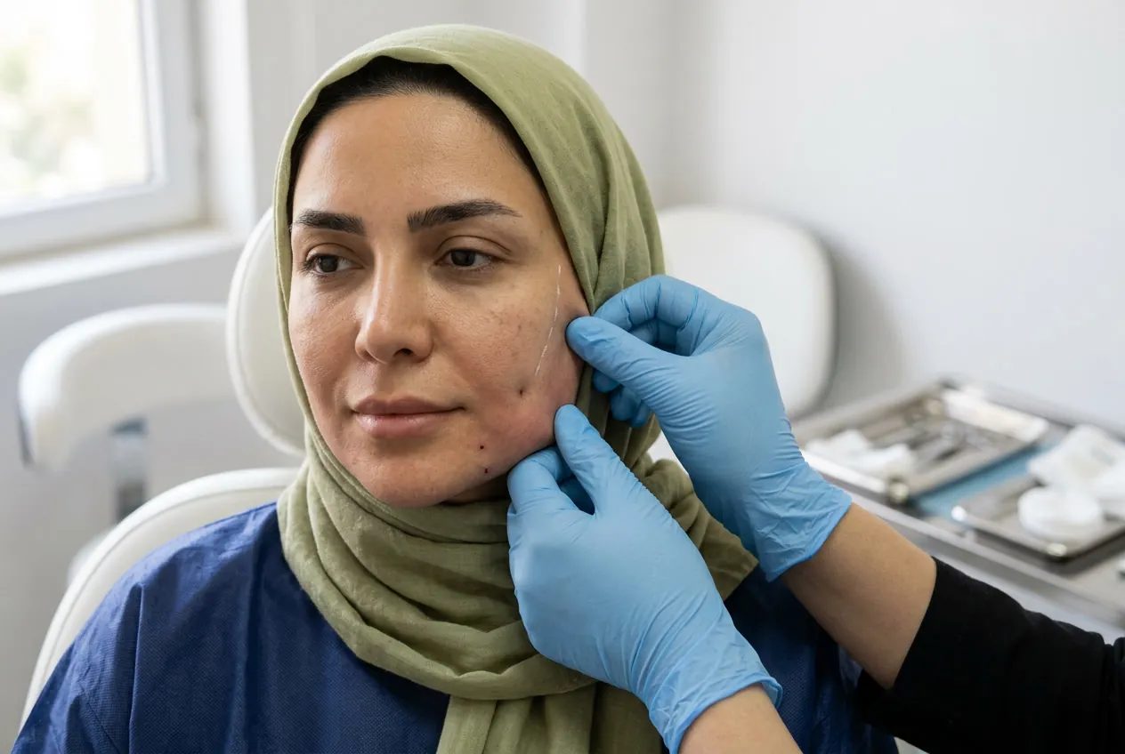 نمایی از فرورفتگی پس از لیفت با نخ
