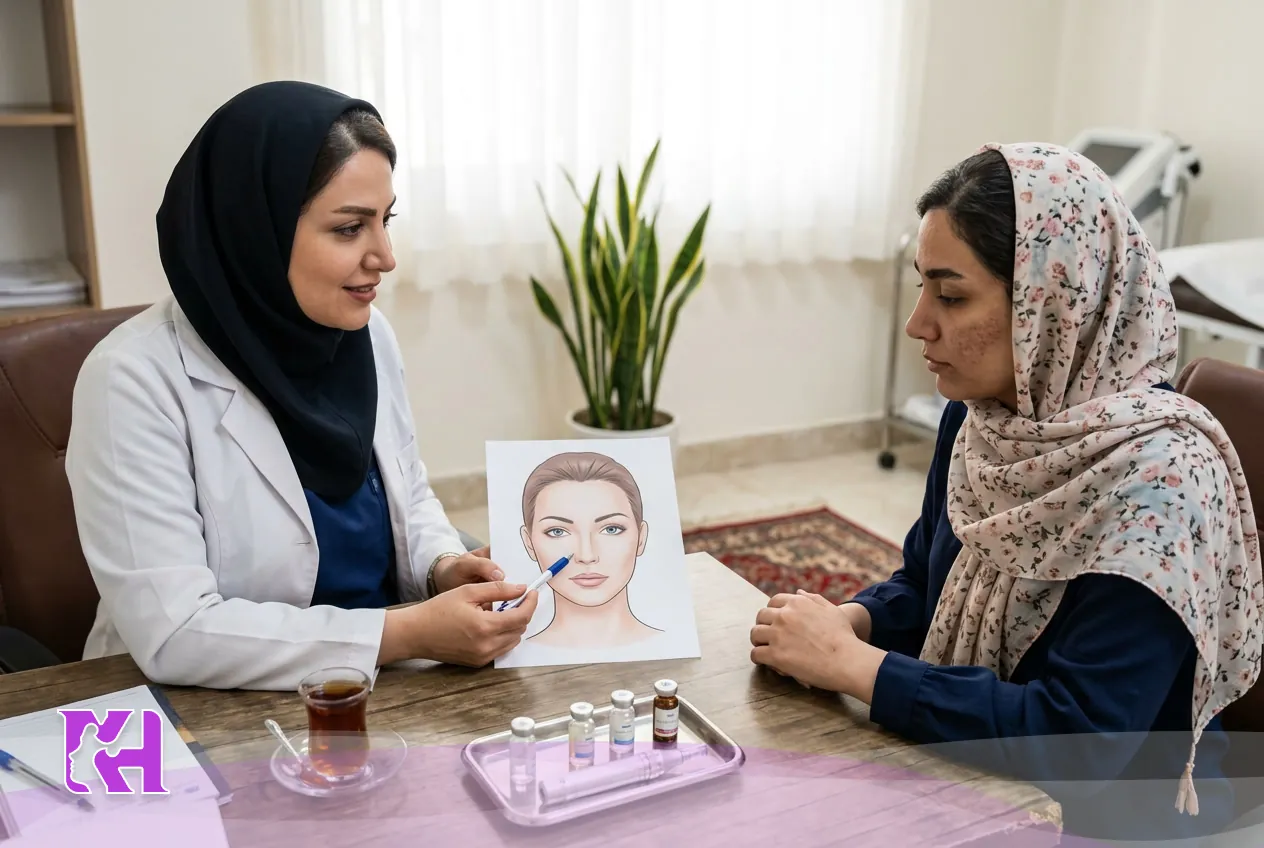 نمایی از مزوتراپی برای لک صورت و بهبود رنگ پوست